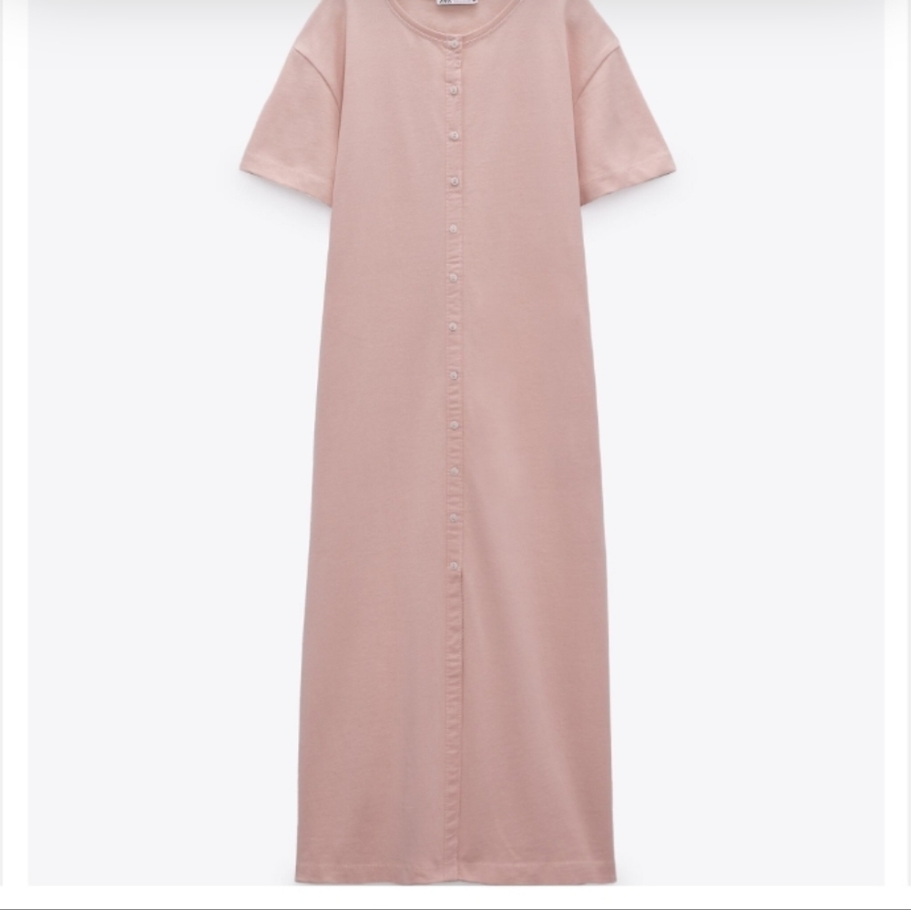 ZARA Light Pink Short Sleeve Long Button Casual Dress Sz-S - Picture 6 of 9